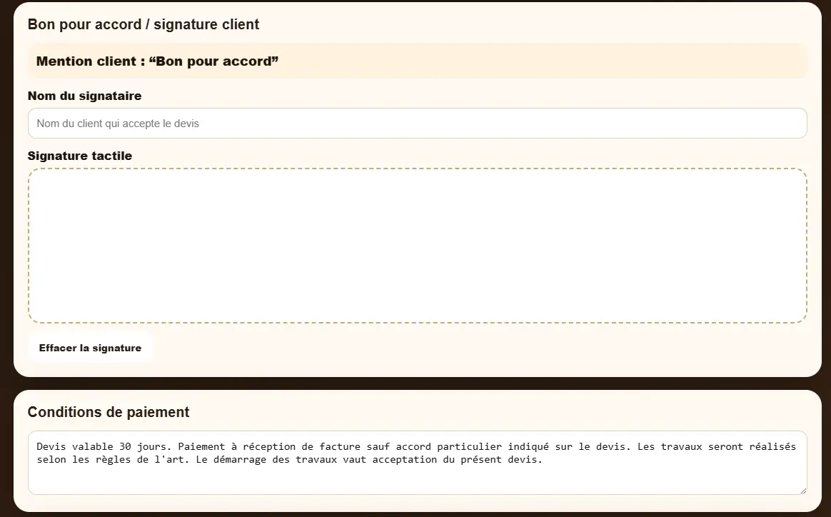 Application devis BLD écran 4