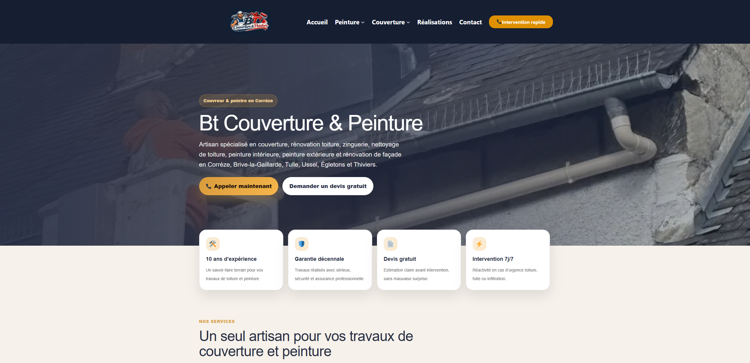 Site internet BT Couverture et Peinture