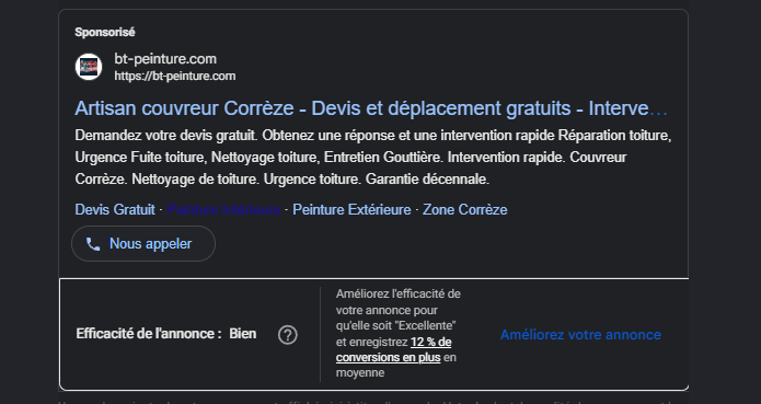 Annonce Google Ads BT