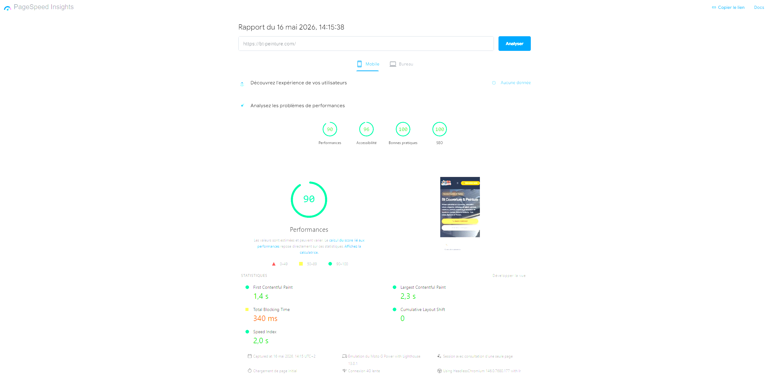 Score PageSpeed BT