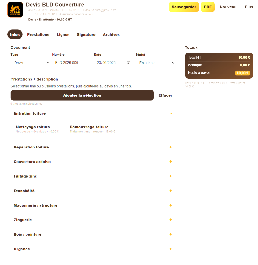 Application de devis BLD Couverture