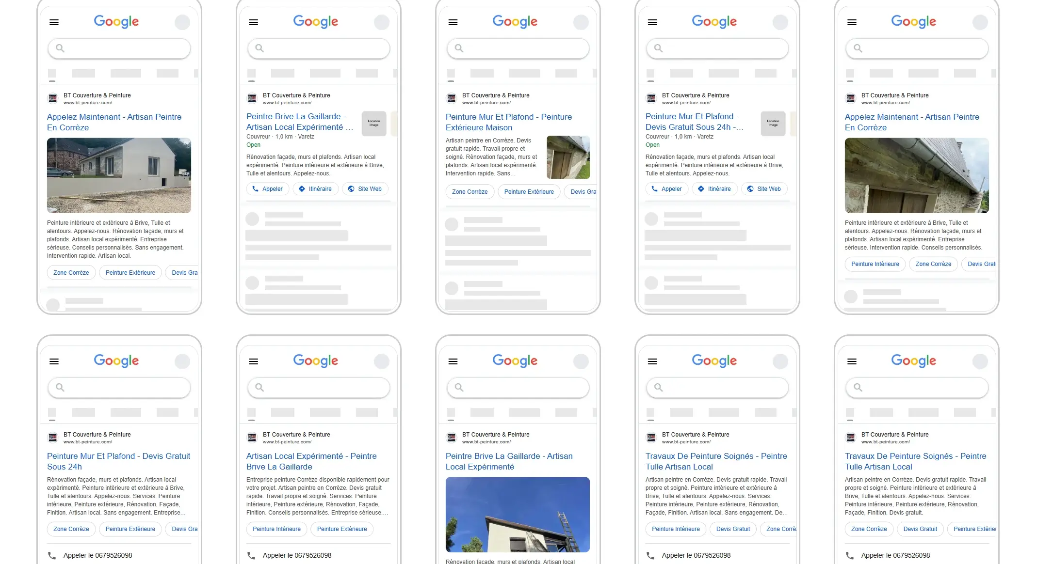 Annonce Google Ads peinture BT Couverture et Rénovations